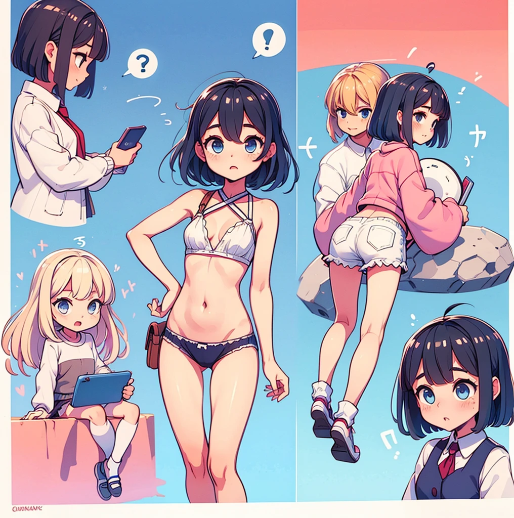 4girl,bob cut,short ponytails,beautiful girl,,(small brests:1.2),(skinny:1.2),,akb48,nogizaka46,long hair, short hair, multiple girls, (fullnude:1.7),pussy,soks, loafers, (hold a smartphone in hand:1.3),(white mask:1.0),stand evenly against the wall,early morning,pink panties,