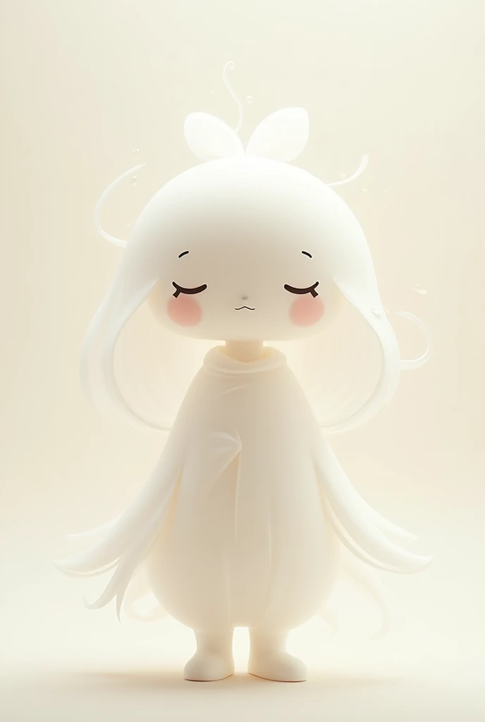 Create an image of an Olympic mascot for Tokyo 1964 inspired by the Hakubotan flower (White Peony), which symbolizes wealth in Japan, honor and beauty, and is highly valued in gardens and traditional floral arrangements., that looks small, feminine, simple and ghostly
