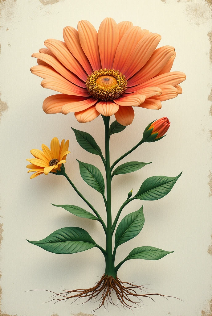 A flower I count, leaves and roots