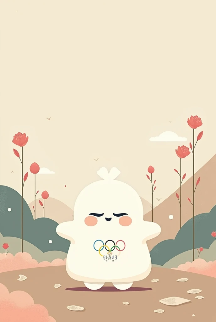 Create an image of an Olympic mascot for Tokyo 1964 inspired by the Hakubotan flower (White Peony), which symbolizes wealth in Japan, honor and beauty, and is highly valued in gardens and traditional floral arrangements., that looks small, feminine, simple and ghostly with 60&#39;s vibes japan
