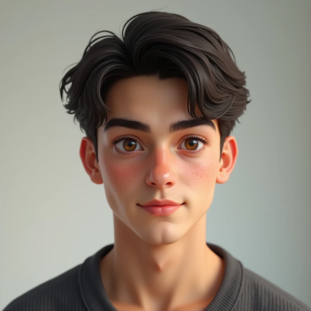 handsome man, with black hair, brown eyes and short hair,  teenager, 