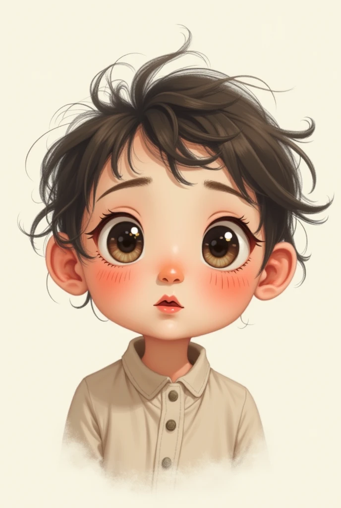 The face is round and the eyes are large short The nose is neither high nor low