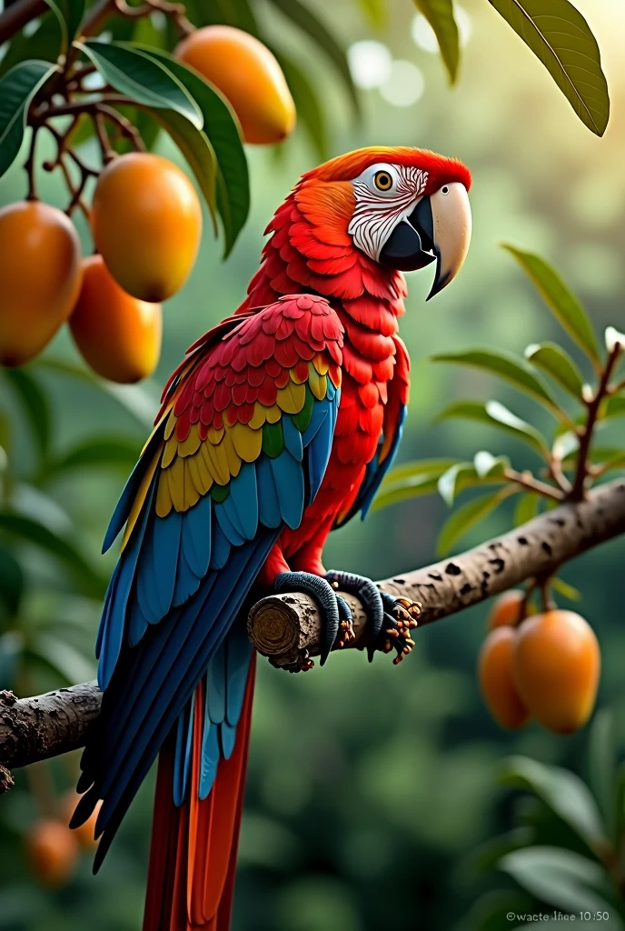 A colorful macaw on a mango tree