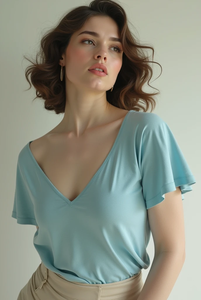  masterpiece, Best Quality, extremely detailed, Hyper realistic, photorealistic, a beautiful French model from the 20s, Dance study, artistic leap:1.2, Vigorous movements, light blue t-shirt:1.2, Ultra detailed face, wavy fur, by rubio, Pale skin, busty breasts, melancholic, fatten her in a sequence of 4 images but very very fat that I start out skinny but end up in a very very fat way that weighs 450 kg or more 