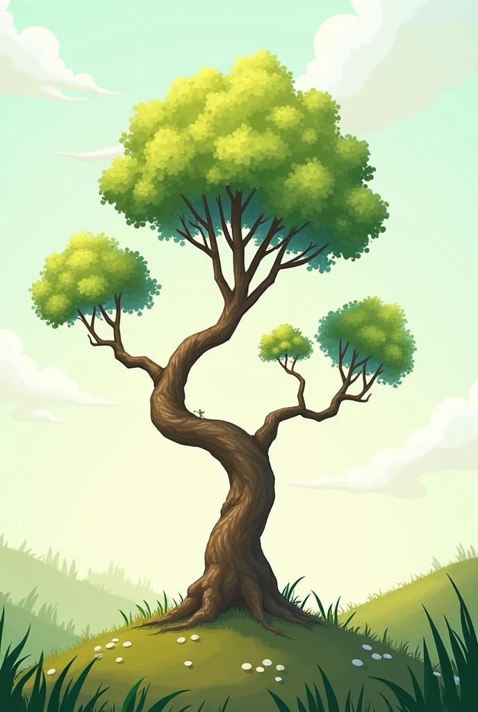A tree that has 3 more branches apart and that each branch has 1 leaf drawings to color and paint 