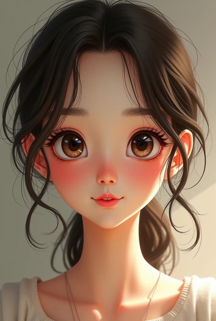 The face is round and the eyes are large short The nose is neither high nor low woman