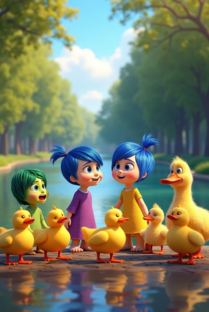 create me an image that contains the movies inside out 2 and ducks! that says Saturday at 4:00 pm 