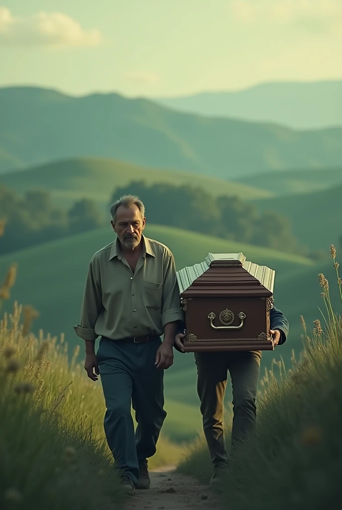 Man accompanying the coffin of his little daughter