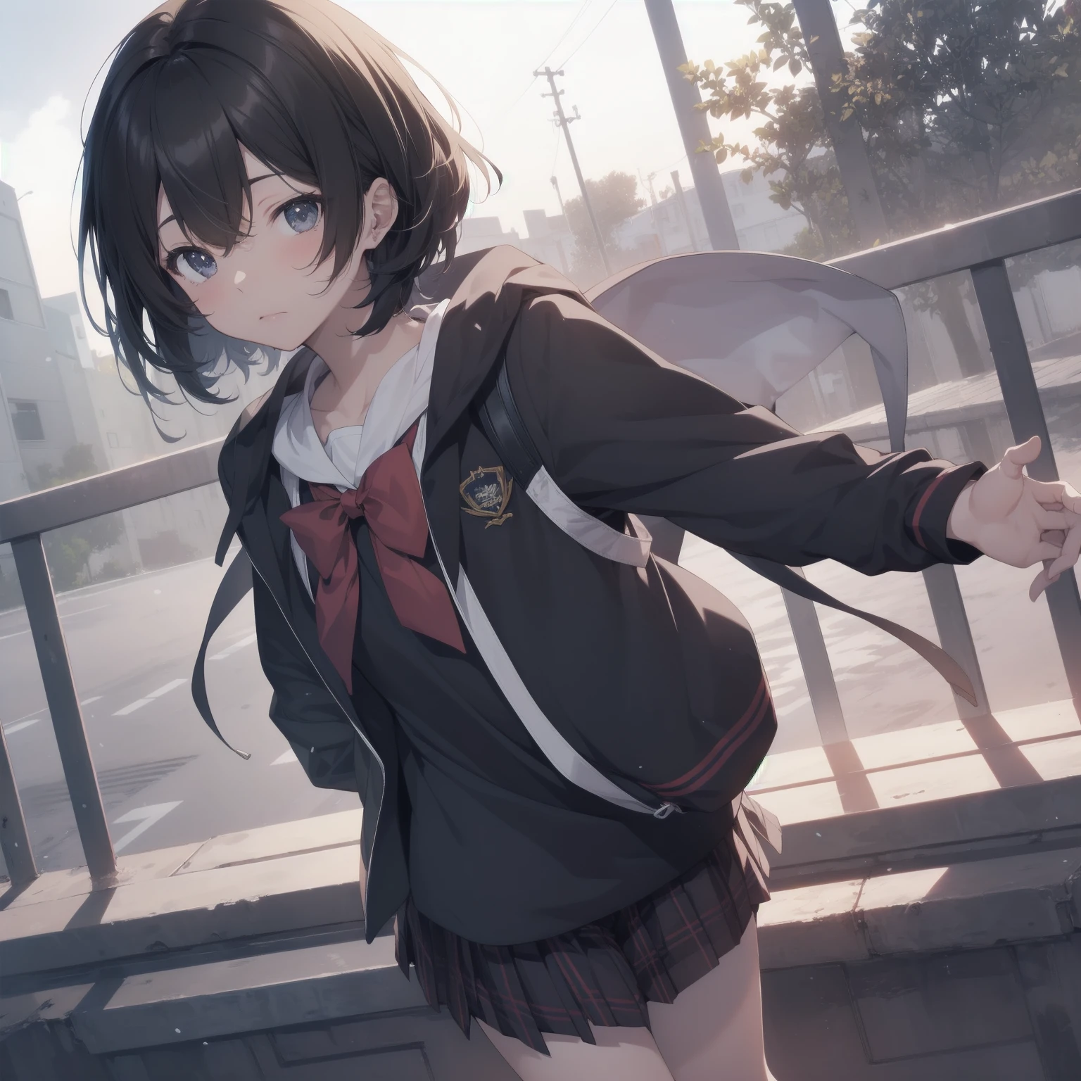 ultra-absurdres-Top quality by artist God, ultra-detailed, high resolution, anime moe artstyle, best anime 8k konachan wallpaper, pixiv contest winner, pool:2810, perfect anatomy,break, 1girl, (Please draw a girl walking sleepily to school alone. )break,(Solo,little female,15yo:1.3),Full limbs, ,a junior high school student, (very short hair), short cut, flat chest, , small butt, small black eyes, beautiful detailed eyes, well-proportioned iris and pupils, expressive eyes, highres detailed hair, soft expression, salor school_uniform, sailor collar, serahuku, bow, pleated skirt,(Detailed Lighting), (Detailed background), in the School commute route. break,super detailed skin, Best cinematic lighting powered by famous artist, 8k,beauty illustration,photoshop_(medium),very aesthetic,break,((artist:takeuchi_takashi )), artist:clamp ,artist:carnelian ,artist:kantoku ,
