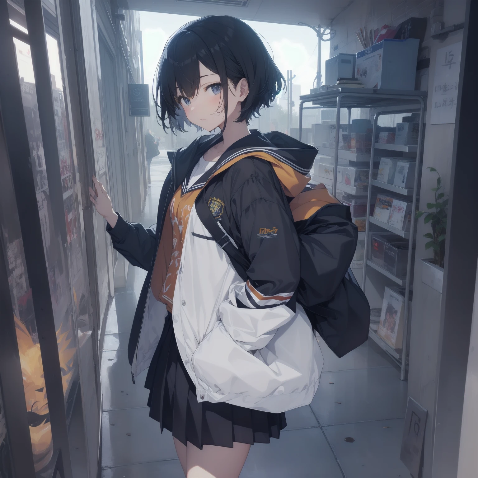 ultra-absurdres-Top quality by artist God, ultra-detailed, high resolution, anime moe artstyle, best anime 8k konachan wallpaper, pixiv contest winner, pool:2810, perfect anatomy,break, 1girl, (Please draw a girl walking sleepily to school alone. )break,(Solo,little female,15yo:1.3),Full limbs, ,a junior high school student, (very short hair), short cut, flat chest, , small butt, small black eyes, beautiful detailed eyes, well-proportioned iris and pupils, expressive eyes, highres detailed hair, soft expression, salor school_uniform, sailor collar, serahuku, bow, pleated skirt,(Detailed Lighting), (Detailed background), in the School commute route. break,super detailed skin, Best cinematic lighting powered by famous artist, 8k,beauty illustration,photoshop_(medium),very aesthetic,break,((artist:takeuchi_takashi )), artist:clamp ,artist:carnelian ,artist:kantoku ,
