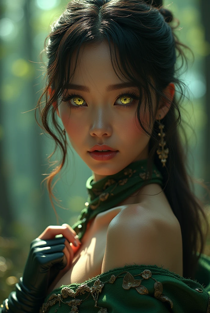 (masterpiece,best quality:1.4),(8k,raw photo,photo realistic:1.2),shiny skin,detailed skin,detailed face,detailed eyes,Detailed hands,Detailed Background、1girl,Japanese idol,(beautiful face),(Shining Eyes:1.1),、Ultimate Idol、Symmetrical eyes、、Great background、Great location、((Japanese,sexy robin hood costume))、(Detailed and very cute,),Full body portrait,Shining,Mysterious Forest,Elf,Woman holding a bow,nswf,sexy Instagram style