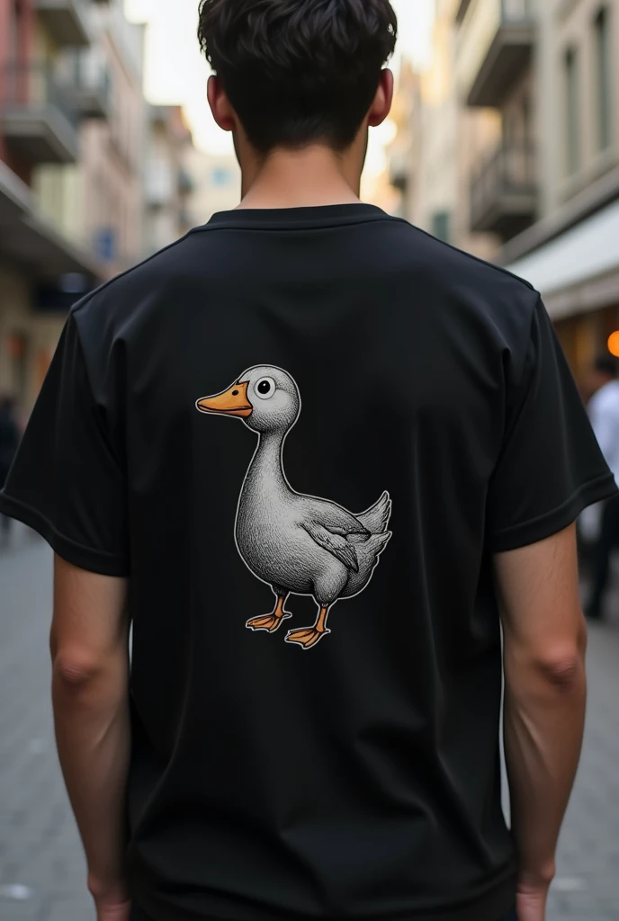 A black shirt with a duck in the back