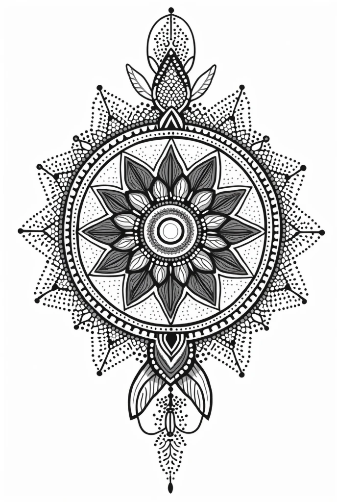 Create a mandala of pointialisms, with Egyptian reference for white background tattoo