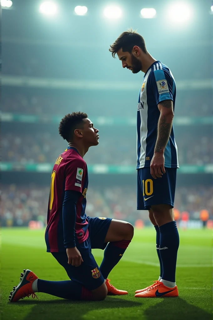 Mbappe kneels before MESSI