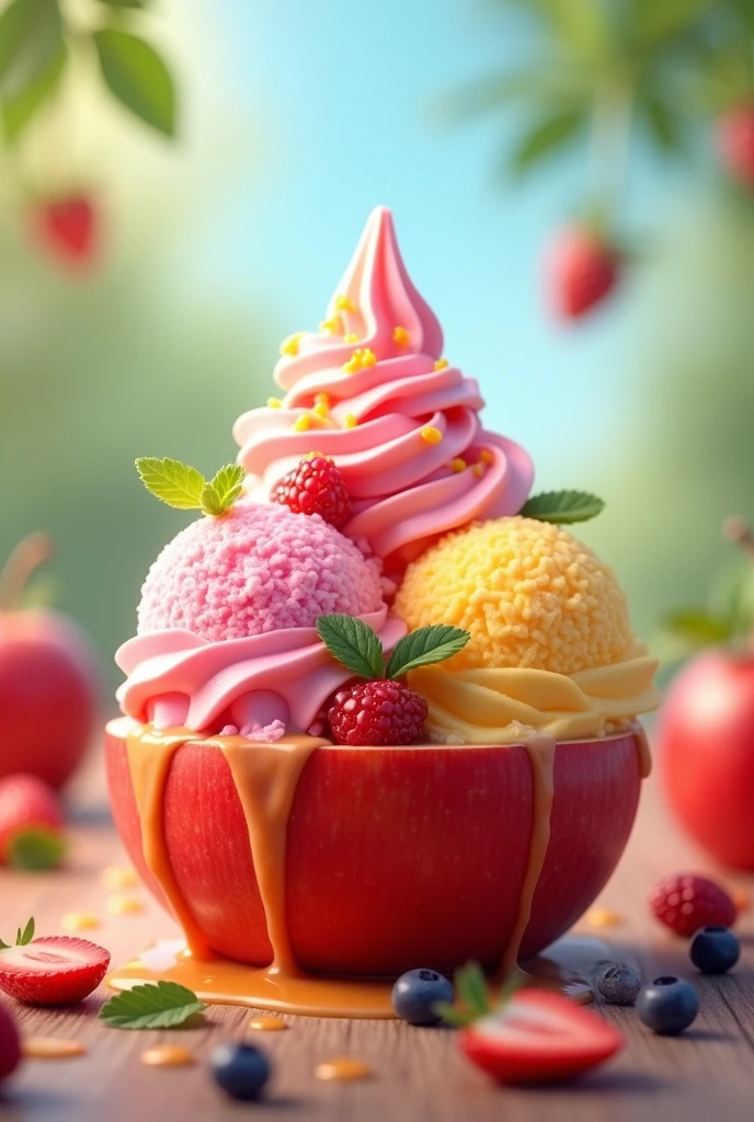 Fruit ice cream on an apple