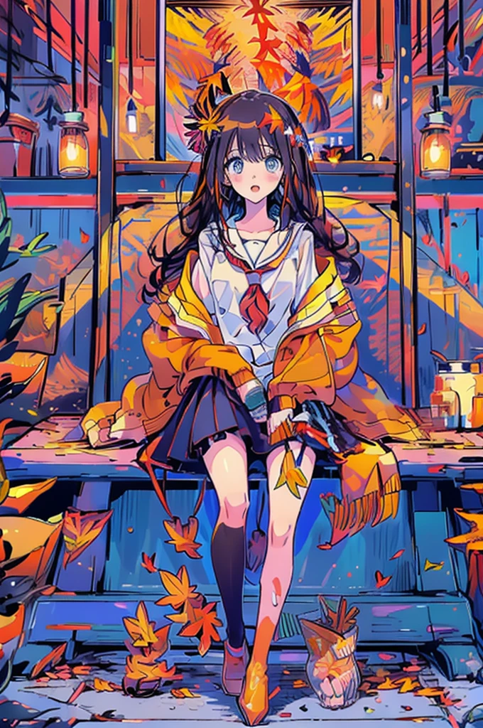 (masterpiece:1.2), Highest quality,Pixiv,Surprised girl,Portraiture、1、Immediately after intense sex、Ecstasy、((((Autumn Outfits、Full body portrait))))、mini skirt