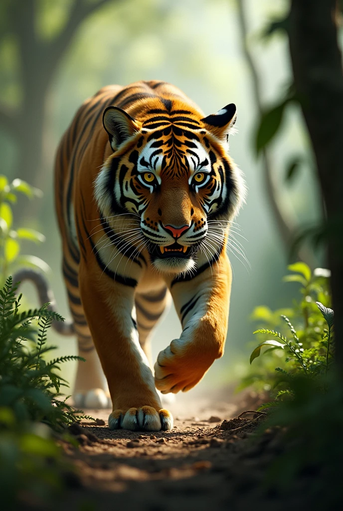 The tiger is hunting