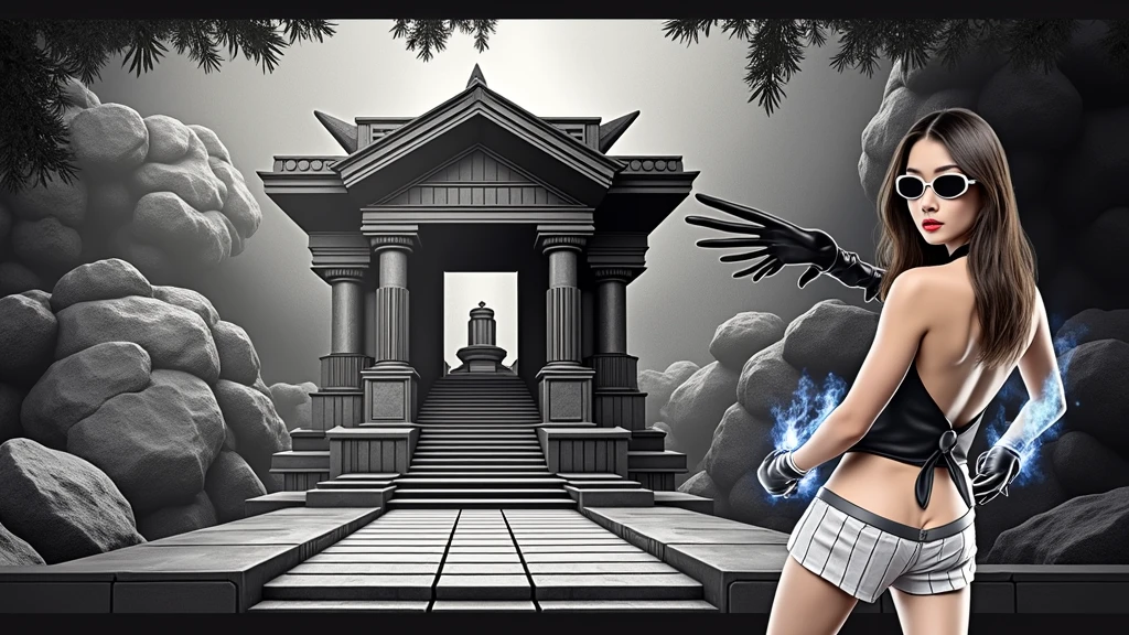 A young futuristic female sorcerer with a glowing floating small crystal stone, releasing mysterial spell and magical power, facing and defeating dark forces and beings. She stands with her right hand raised forward with a blue fire of light, at night, (1girl, solo, alone), photorealistic, large- slim:0.6 body, oval:0.5 face, cleavavery low angle view of pleated miniskirt, deep-v, (upskirt), glovrix style black micro sunglasses), dynamic running pose, (half-body thigh level close-up shot), cinematic lighting, ray tracing, motion blur background.