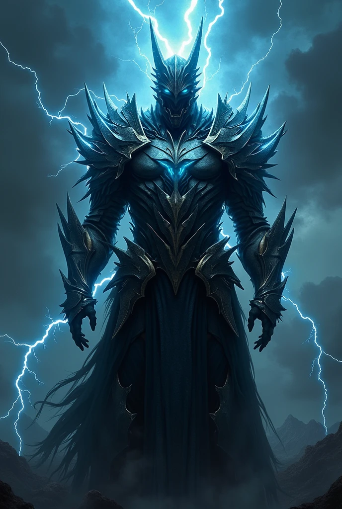 A Dark Fantasy themed armor with lightning effects coming out of it
