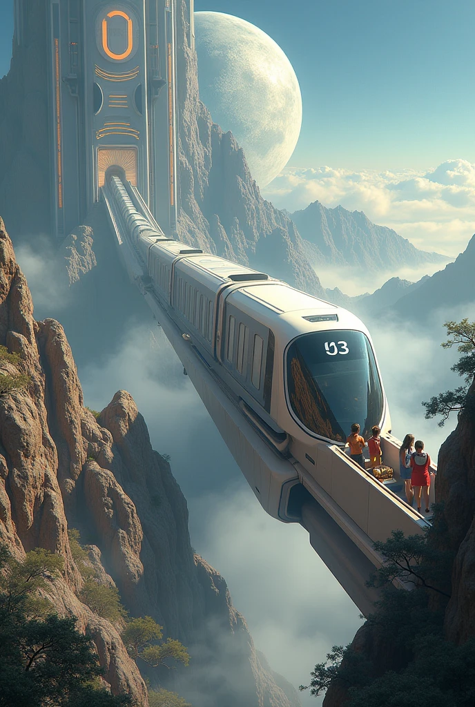 create a realistic image of the subway. The metro runs from the earth to the moon.