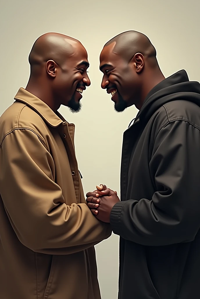Rapper 2pac shaking hands with rapper Biggie like the good friends they are, happy, view from front
