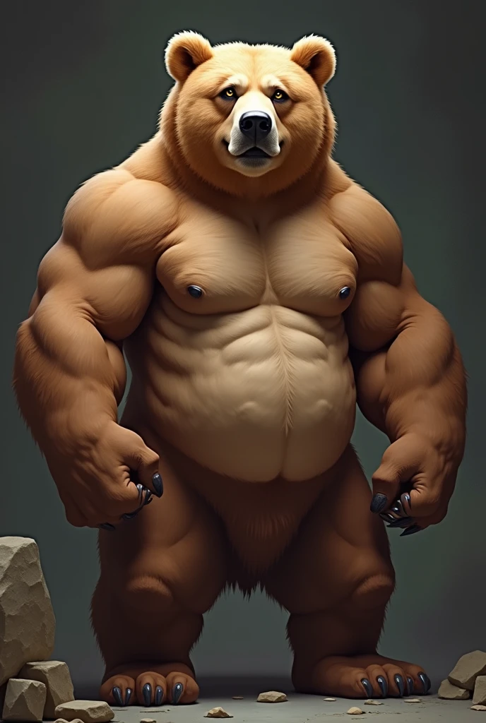 Create a furry image of a very sexy naked bear showing a very big penis with semen and with squares I told you it was sexy ,Muscular and showing his penis. I want it detailed and not blurry.