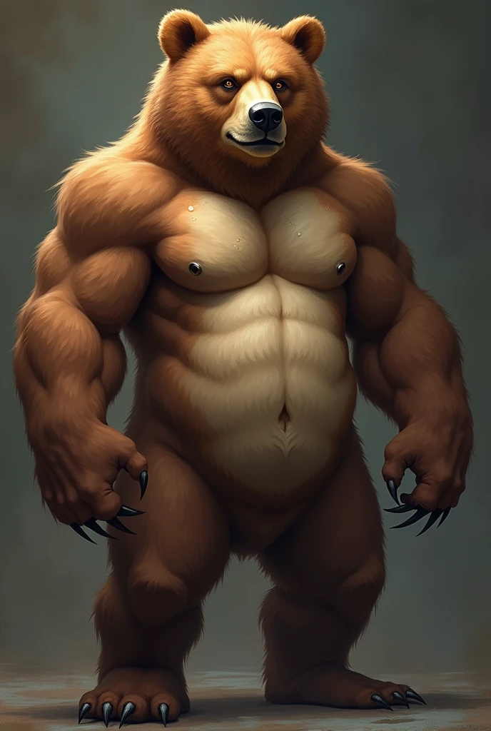 Create a furry image of a very sexy naked bear showing a very big penis with semen and with squares I told you it was sexy ,muscular and showing his penis I want it detailed and not blurry I want to see his penis


