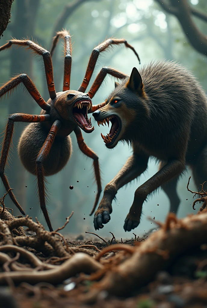 Spider and Wolf fight scene ultra HD high resolution 4K