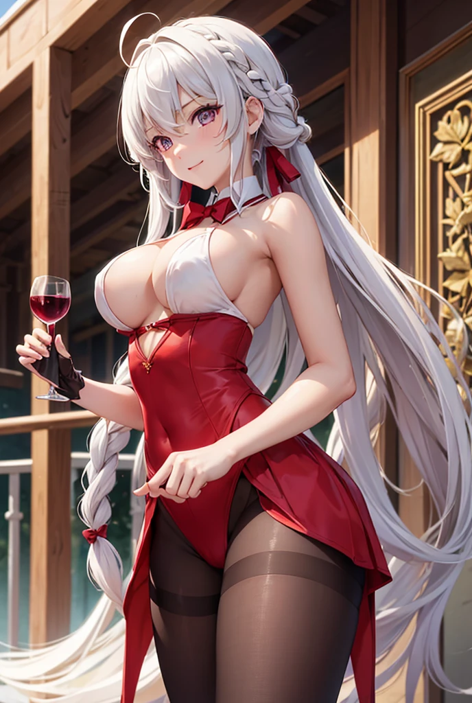 ((masterpiece)), ((Best quality)), (high resolution), (illustration), (an extremely delicate and beautiful), (ultra detailed beautiful face and eyes), nsfw, 1girl, leaning forward, YukineChris, long hair, purple eyes, twintails, low twintails, ahoge, large breasts, fishnet pantyhose, red a bow tie, volumetric lightning,
detailed skin texture, detailed, volumetric shadow, anime screencap,Highest quality, Sorceress, ancient lonian nobility, ((tan skin:1.2)), (brown skin color),Long hair, twin braids, hair ornament, wine colored hair, smile, Below average size breasts, bare shoulders, (underboob:0,Red leotard)clothes get torn、Cross your arms、Wide-open legs、Standing with your legs apart、front、Leg spread、Groin、bikini、Two Piece、Yukine Chris、Symphogear、Wet、lake、lake畔、Shrine 8K, masterpiece, Best_quality, high_resolution, ultra_details, detailed, 1girl, 独奏, looking_at_viewer, upper_body, braid, blurry, bangs, white_hair, blurry_background, collared_shirt, church, red_dress、hair_ribbon, hair_between_eyes,
sidelocks,depth_of_field,light_particles,sun_shine,snow、french_braid, Alphonse Mucha Style, sharp focus, perfect hands, perfect face, perfect eyes, perfect light, dynamic light, natural light, Masterpiece, Best quality,