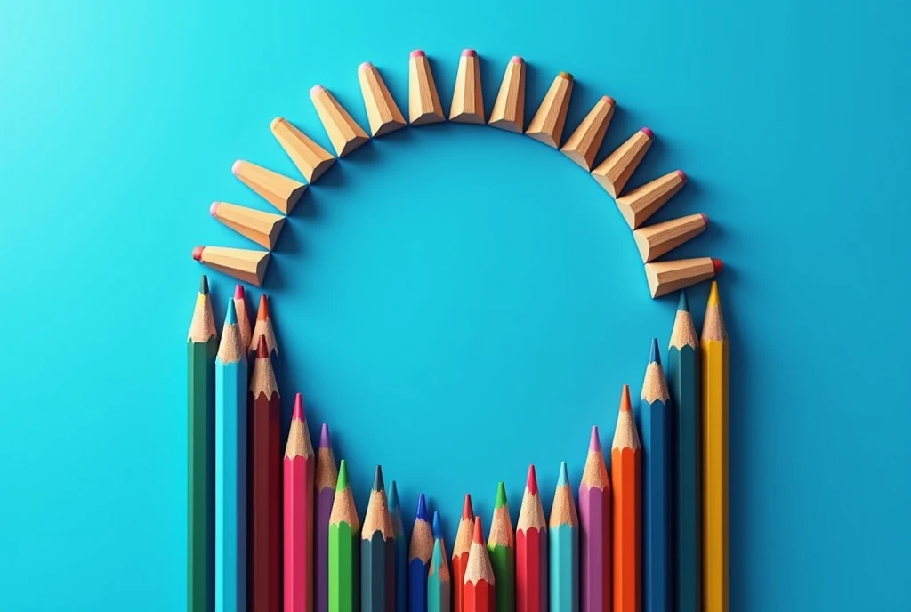 pencils in a circle on a blue background 4k