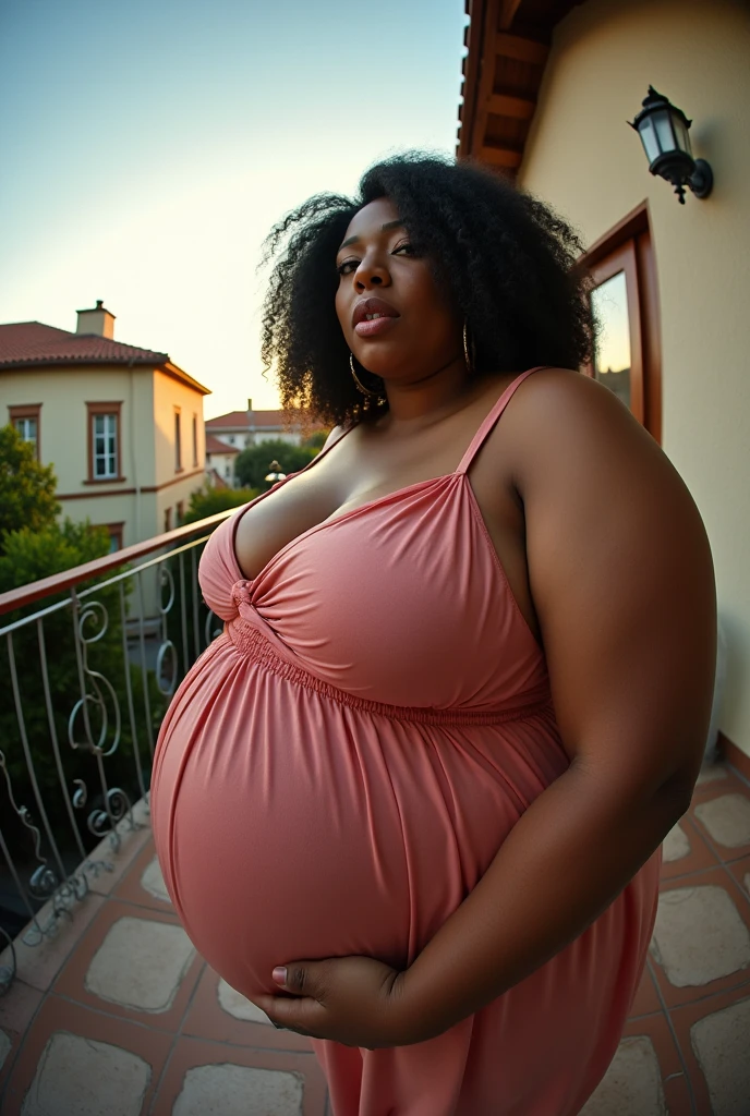 Pov fisheye camera view when pregnant fat mother Cardi B plus size version with thick lips wants to kiss you on the terrace of the house, iphone camera style. 8k hd, realface, cinematic. High detail, high shapering, masterpiece