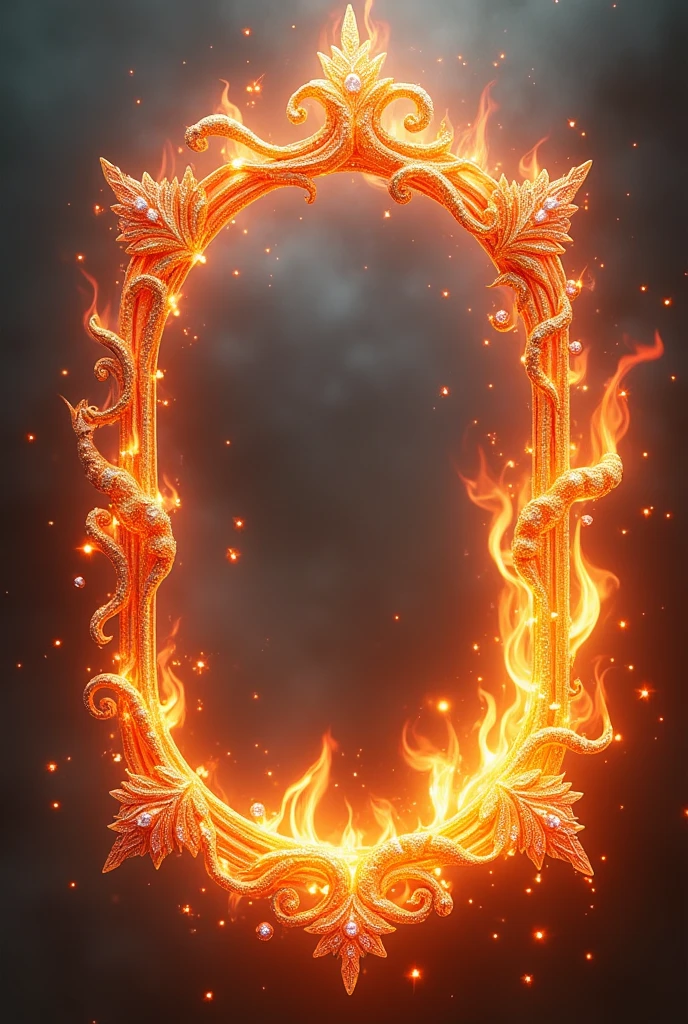 Generate fire themed frame with diamonds and aesthetic intricate design with transparent background