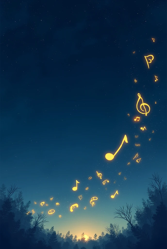 Yellow musical notes, night sky, background only, cute