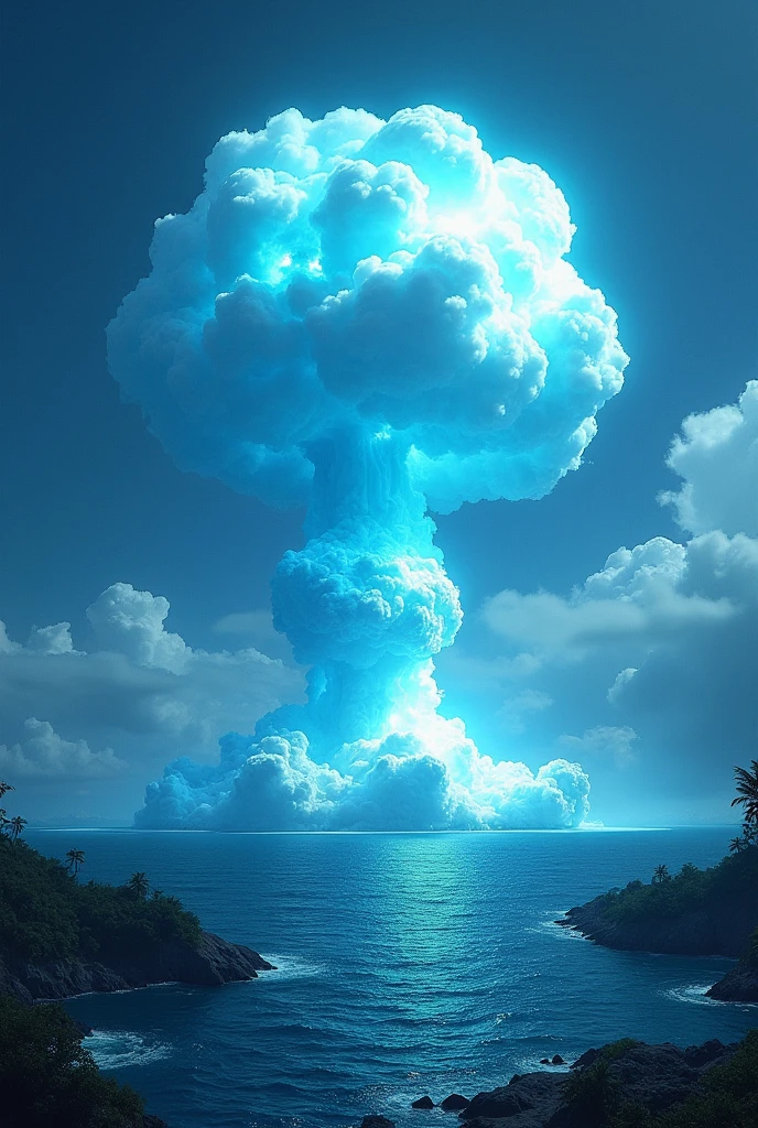 Blue nuclear detonated amid the islands,Realistic picture