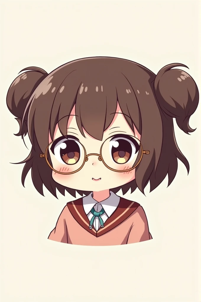 anime, chibi, brown haired girl with two pigtails, with glasses