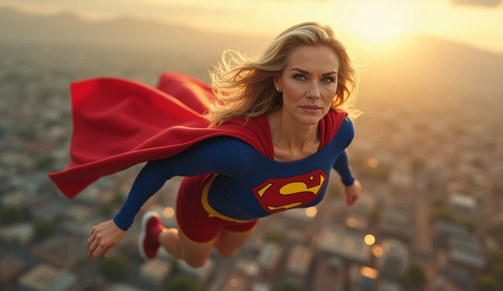 Supergirl Julie Hagerty(((very beautiful old Supergirl (((1984s costume))); Julie Hagerty))) Super old woman Julie Hagerty; full body; stretched in the air, confident, powerful, indestructible, attractive; big and firm chest, floating high above the city, sunlight streaming through the clouds, dramatic pose, cinematic lighting, colorful cityscape below, gritty urban environment, intricate details, hyper-realistic, 8k, cinematic, dramatic, grandiose, superhero, flying, cape flowing, muscular, confident, powerful, determined expression, glowing eyes, lens flare, volumetric lighting, cinematic camera angle, dramatic shadows and highlights, photorealistic, vibrant colors, highly detailed, masterpiece