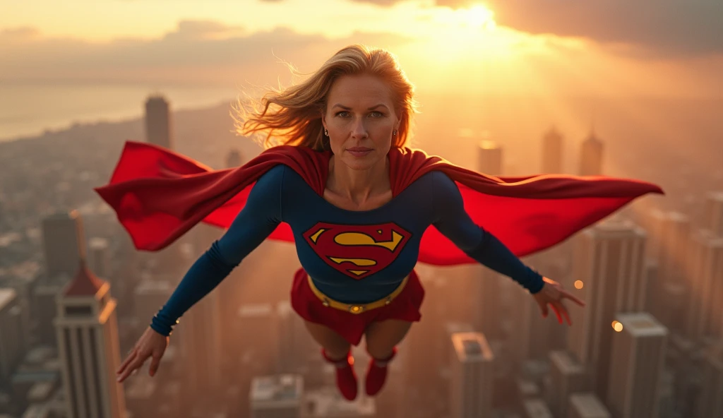 Julie Hagerty(((very beautiful old Supergirl 1984s (((1984s movie ostume))); Julie Hagerty))) Super old woman Julie Hagerty; full body; stretched in the air; confident, powerful, indestructible, attractive; big and firm chest, floating high above the city, sunlight streaming through the clouds, dramatic pose, cinematic lighting, colorful cityscape below, gritty urban environment, intricate details, hyper-realistic, 8k, cinematic, dramatic, grandiose, superhero, flying, cape flowing, muscular, confident, powerful, determined expression, glowing eyes, lens flare, volumetric lighting, cinematic camera angle, dramatic shadows and highlights, photorealistic, vibrant colors, highly detailed, masterpiece