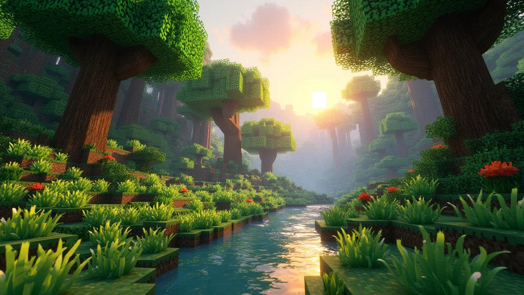 Minecraft background in the jungle in the morning shader mods 8k
