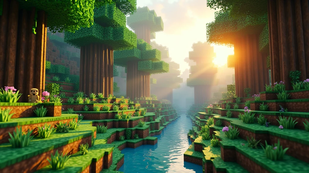 Minecraft background in the jungle in the morning shader mods 8k