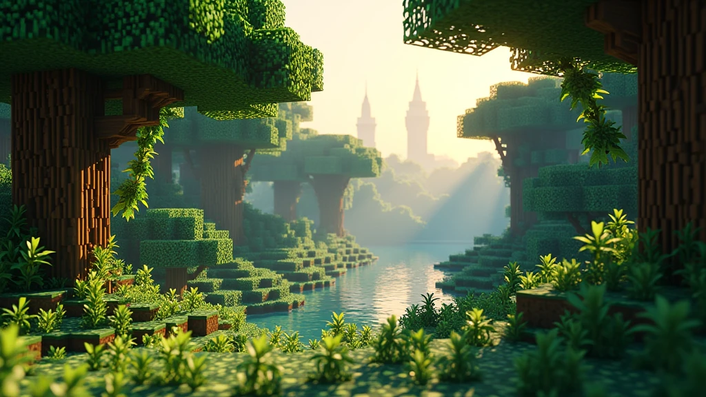 Minecraft background in the jungle in the morning shader mods 8k