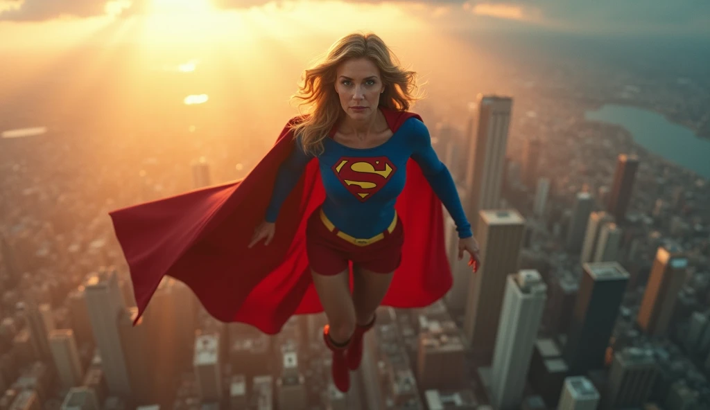 Supergirl Julie Hagerty(((very beautiful old Supergirl (((1984s costume))); Julie Hagerty))) Super old woman Julie Hagerty full body; stretched in the air; confident, powerful, indestructible, attractive; big and firm chest, floating high above the city, sunlight streaming through the clouds, dramatic pose, cinematic lighting, colorful cityscape below, gritty urban environment, intricate details, hyper-realistic, 8k, cinematic, dramatic, grandiose, superhero, flying, cape flowing, muscular, confident, powerful, determined expression, glowing eyes, lens flare, volumetric lighting, cinematic camera angle, dramatic shadows and highlights, photorealistic, vibrant colors, highly detailed, masterpiece