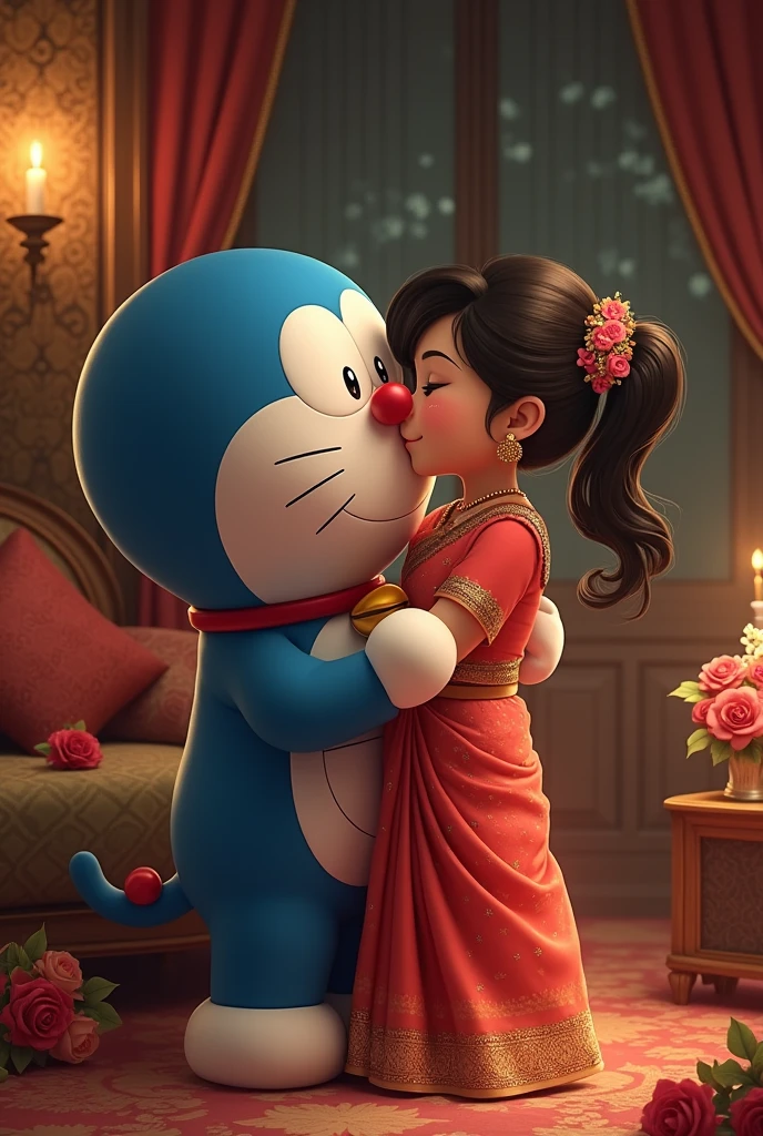 Doreamon hug shizuka wear saree full romantic room