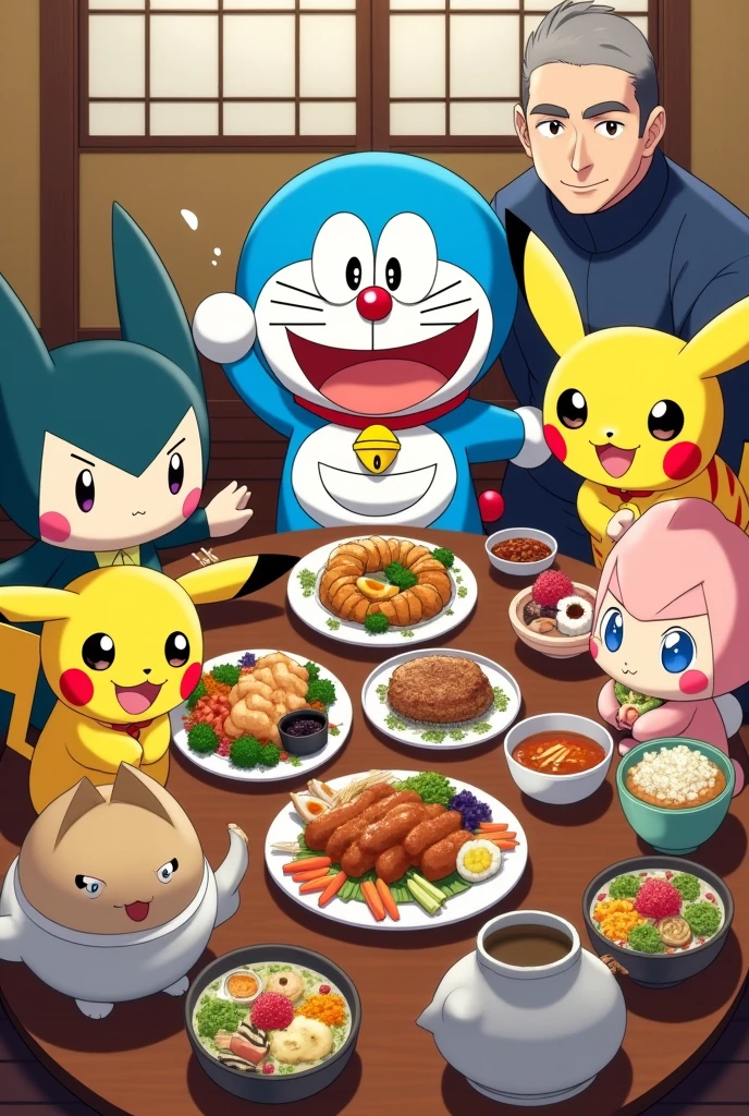 Doraemon kitretsu perman and pokemon meet family hotel dinner