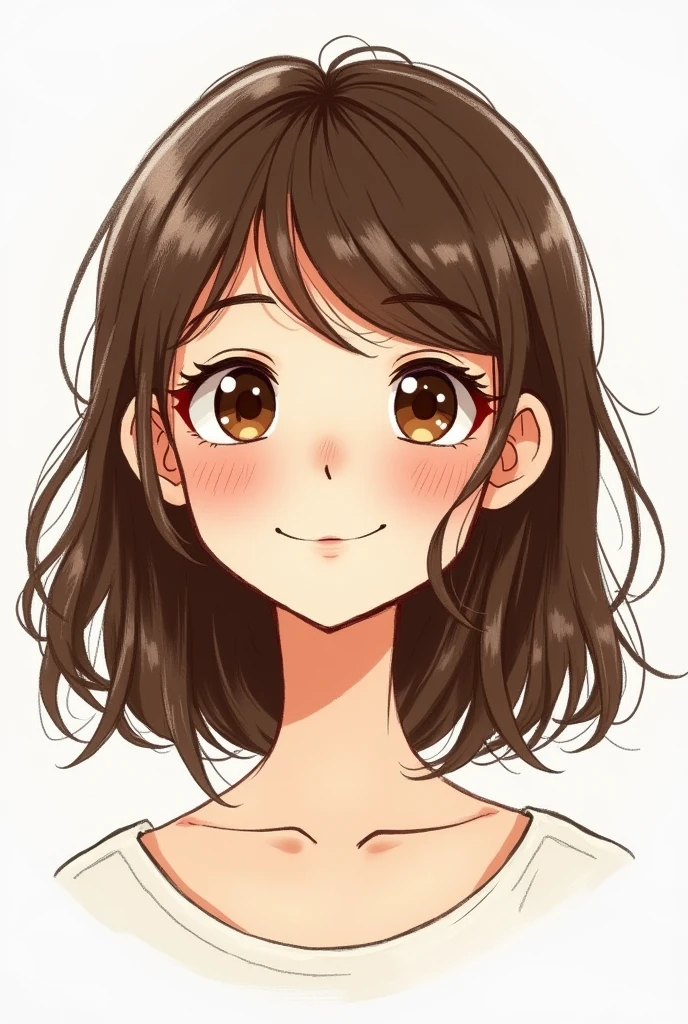 creates a doodle style drawing of a medium brown and brown haired woman with bangs