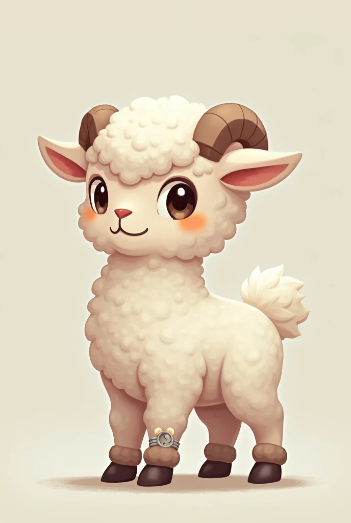 Create a front model, side and back, of the lamb character from the game The Cult of the Lamb, in the same style of the game, but in a female version, with watch on wrist