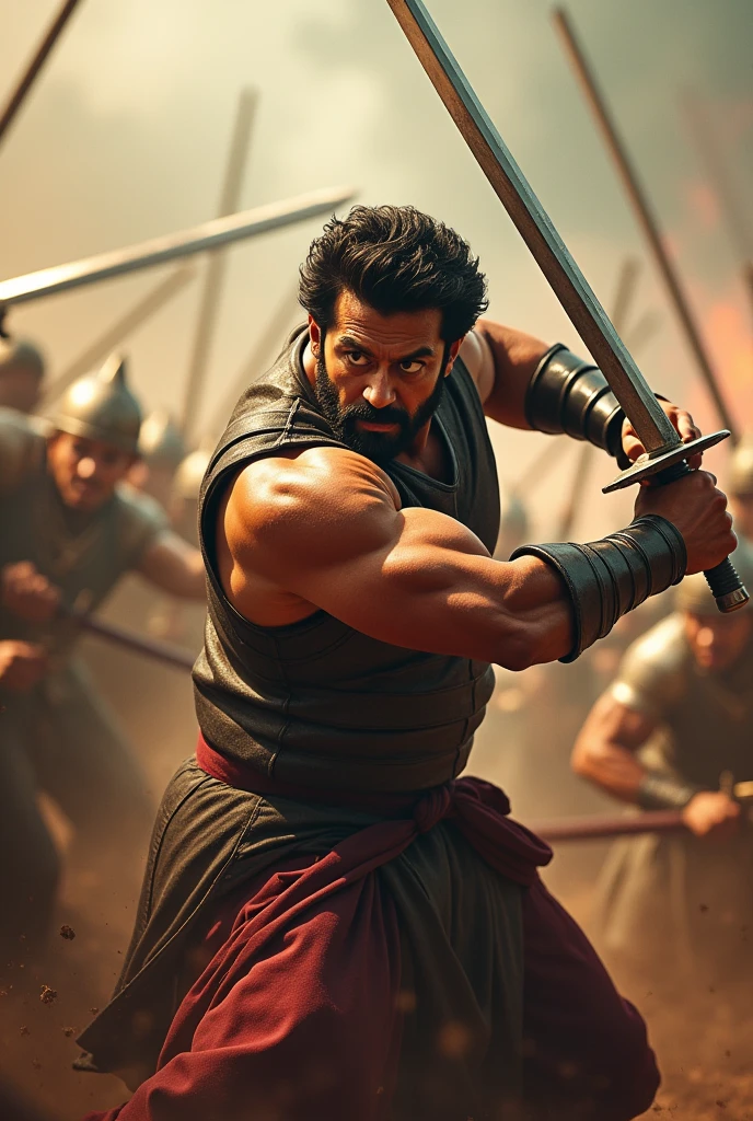 Prabhas Indian actor with sword killing peaple