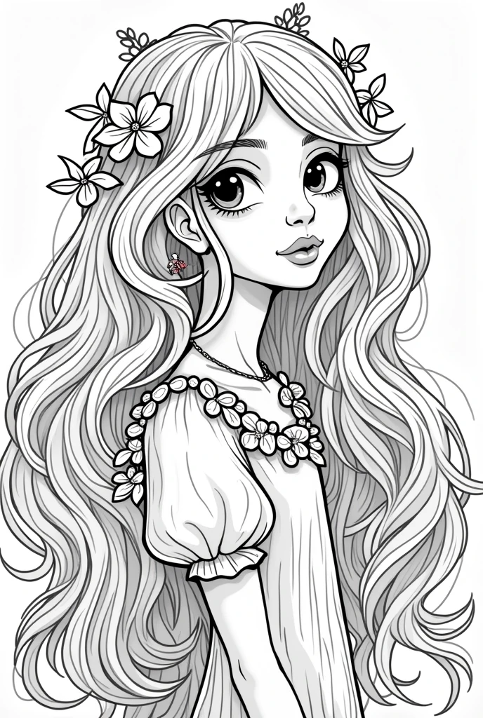  with long hair, stile coloring page book