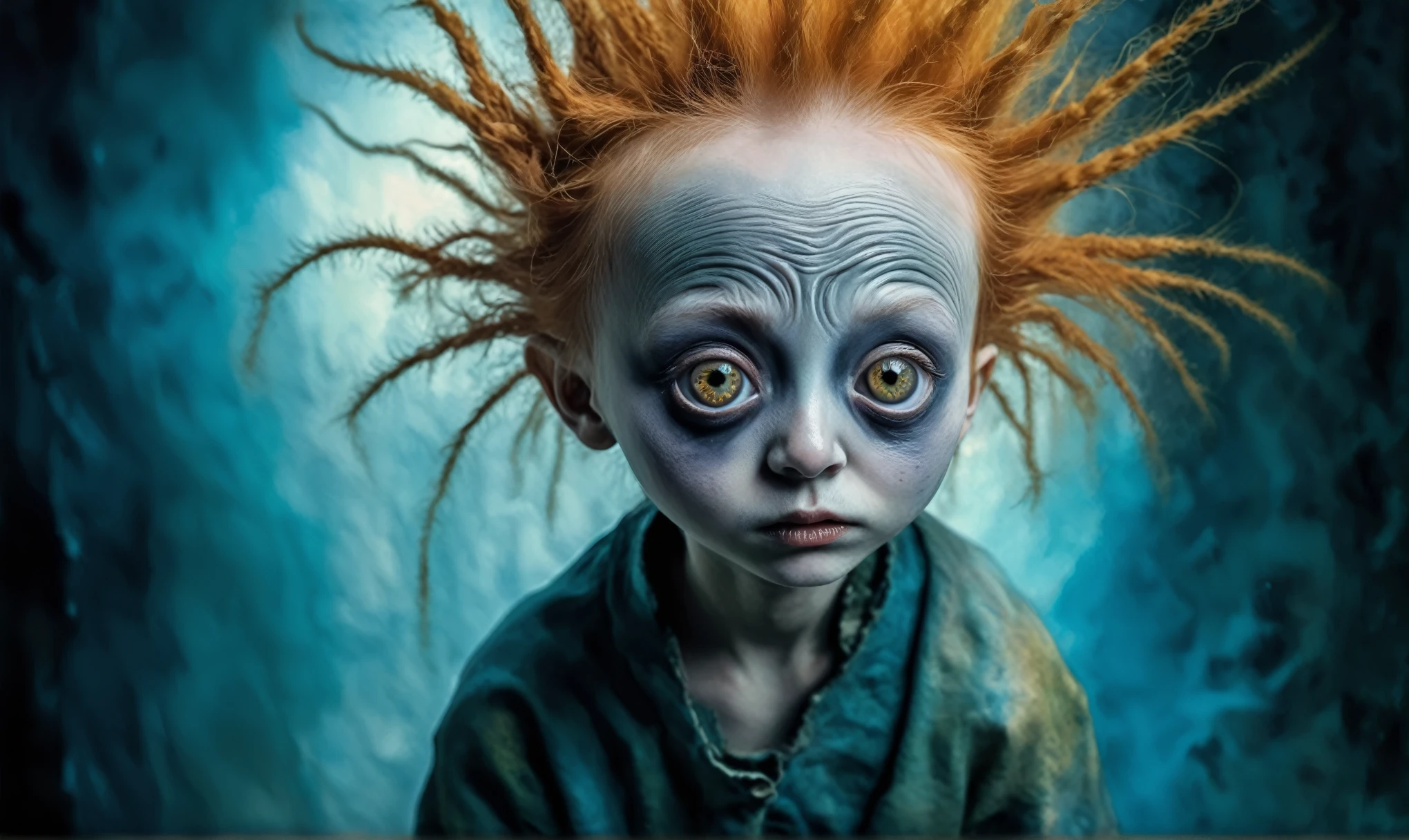 full body length shot,beggar graphite Manganite sparas, wants eat,survival indoor Korean psychiatric clinic,Cinematic,soft colors, Technicolor,natural skin textures, hyper realism, hyper detailed,Extremely detailed,High contrast,Masterpiece,Realistic,Ultra Detailed, intricate details,realistic humid leather,extremely intricate,Epic Realistic, cinematic style,irina yermolova,high contrast,hdr,extremely detailed, masterpiece,intricate details,faded,eyes extremely detailed, high detailed eyes,16k resolution,RAW,retina, Nikon Z9,tkt style, Pisces,perfect, ginger,transition between two art styles, Ink painting to photorealism, Double contact, X-ray, Creative, vivid light, masterpiece, fantasy, Abstract, Surrealism, super detailed, high resolution, stop:35,(((creature with a spectral and ghostly appearance)). Her skin is pale, almost translucent.strange wears , half-face, without eyes