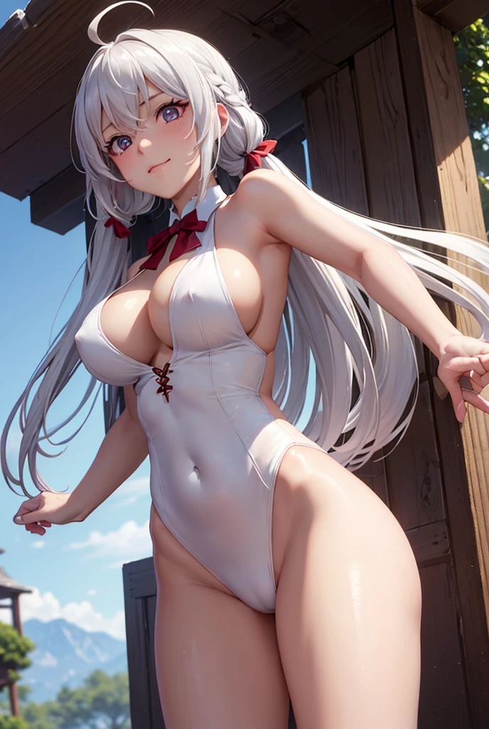 ((masterpiece)), ((Best quality)), (high resolution), (illustration), (an extremely delicate and beautiful), (ultra detailed beautiful face and eyes), nsfw, 1girl, leaning forward, YukineChris, long hair, purple eyes, twintails, low twintails, ahoge, large breasts, fishnet pantyhose, red a bow tie, volumetric lightning,
detailed skin texture, detailed, volumetric shadow, anime screencap,Highest quality, Sorceress, ancient babylonian nobility, ((tan skin:1.2)), (brown skin color),Long hair, twin braids, hair ornament, wine colored hair, smile, Below average size breasts, bare shoulders, (underboob:0,Red leotard)clothes get torn、Cross your arms、Wide-open legs、Standing with your legs apart、front、Leg spread、Groin、bikini、Two Piece、Yukine Chris、Symphogear、Wet、lake、lake畔、shrine、Bi、紺Bi
8K, masterpiece, Best_quality, high_resolution, ultra_details, detailed, 1girl, 独奏, looking_at_viewer, upper_body, braid, blurry, bangs, white_hair, blurry_background, collared_shirt, church, Blue_dress、hair_ribbon, hair_between_eyes,
sidelocks,depth_of_field,light_particles,sun_shine,snow、french_braid, Alphonse Mucha Style, sharp focus, perfect hands, perfect face, perfect eyes, perfect light, dynamic light, natural light, Masterpiece, Best quality,