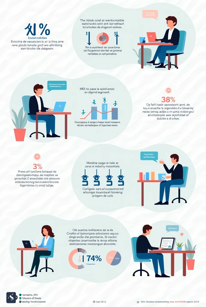Animated infographic showing statistics on work stress in Spanish